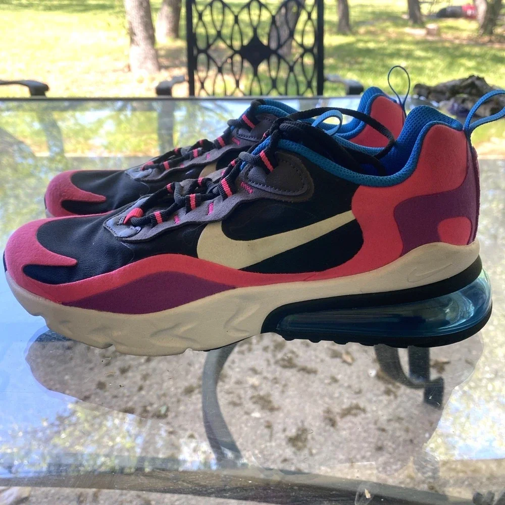 Nike Air Max 270 React Sneakers GS Size 5 Youth Black White Pink Sneakers READ